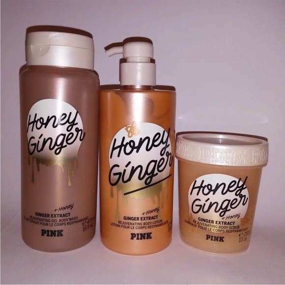 Set of 4•Victoria Secret PINK Honey Ginger BodyWash Oil•Lotion•Scrub•bundle set - Picture 12 of 15